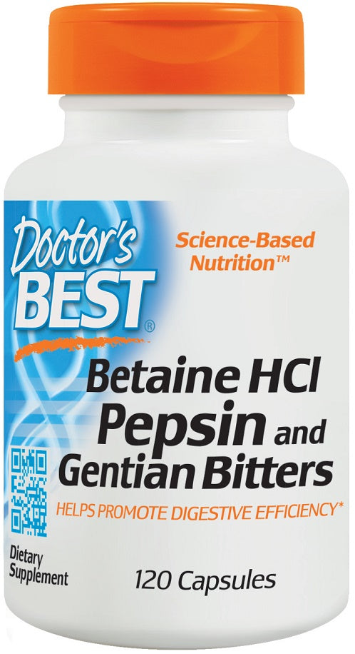 doctor's best betaine hci pepsin and gentian bitters to help promote digestive efficiency