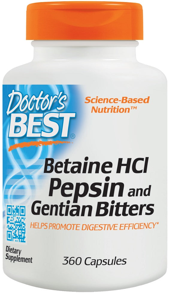 doctor's best betaine hci pepsin and gentian bitters to promote digestive efficiency