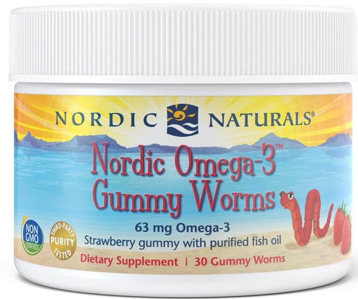 Nordic Naturals Nordic Omega-3 Gummy Worms, 63mg Strawberry - 30 gummy worms