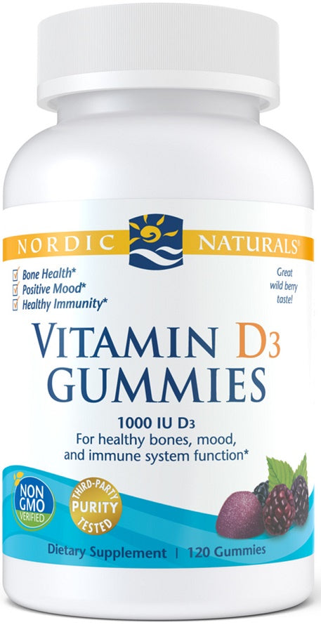 Nordic Naturals Vitamin D3 Gummies, 1000 IU Wild Berry - 120 gummies