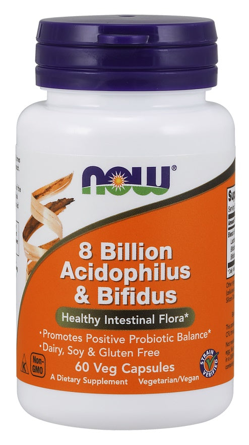 NOW Foods 8 Billion Acidophilus & Bifidus 60 Capsules - Support Gut Flora & Immunity