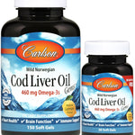 Carlson Labs Wild Norwegian Cod Liver Oil Gems, 460mg - 150 + 30 softgels