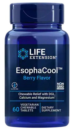 life extension esophacool berry flavor to maintain healthy digestion 60 vegetarian chewable tablets