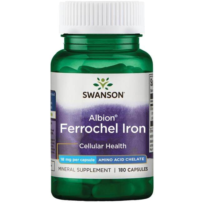 Swanson Albion Ferrochel Iron 18mg - Highly Absorbable Iron Supplement | 180 Vegan Capsules