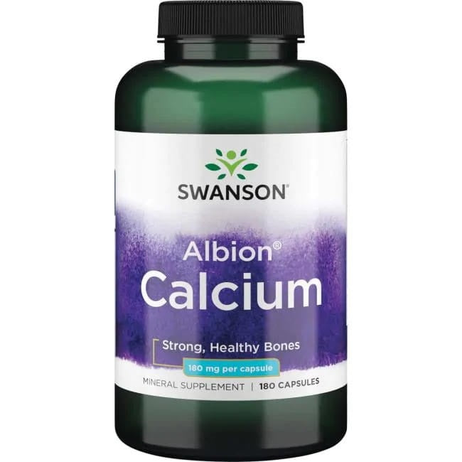 Swanson Albion Calcium 180mg – Promotes Bone Health & Absorption | 180 Capsules