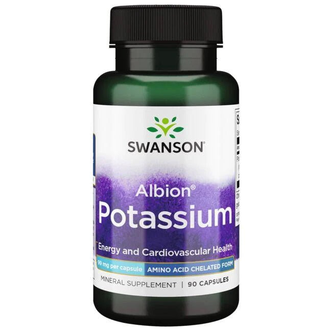 Swanson Albion Potassium 99mg – 90 Capsules for Balanced Electrolytes & Vitality