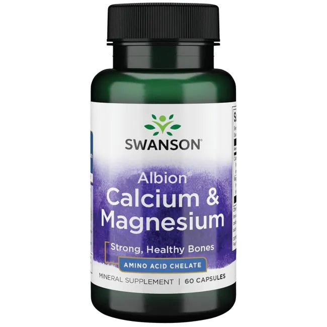 Swanson Albion Calcium & Magnesium Supplement – 60 Vegan Capsules | Bone & Muscle Support