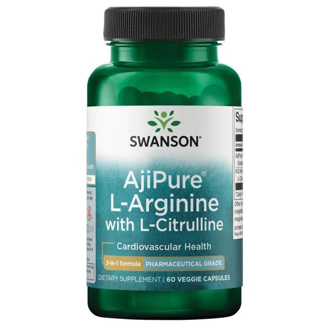 Swanson AjiPure L-Arginine & L-Citrulline - 60 Vcaps | Powerful Support for Circulation & Endurance