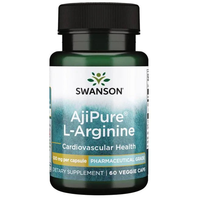 Swanson AjiPure L-Arginine 500mg - 60 Vegan Capsules | Boost Nitric Oxide & Improve Circulation