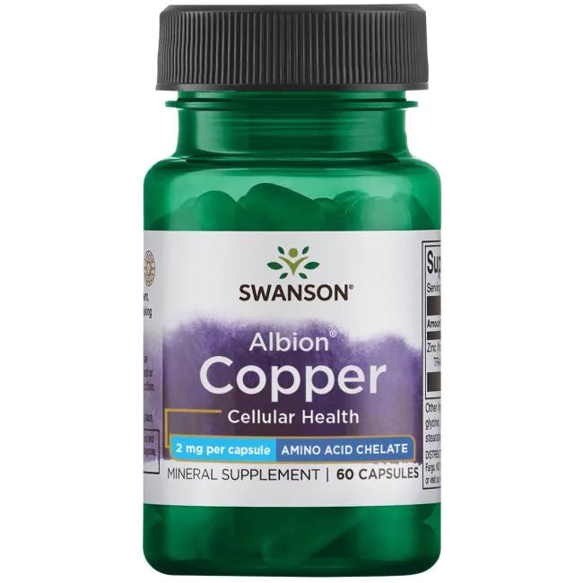 Swanson Albion Copper 2mg - 60 Vegan Capsules | Essential Trace Mineral for Wellness