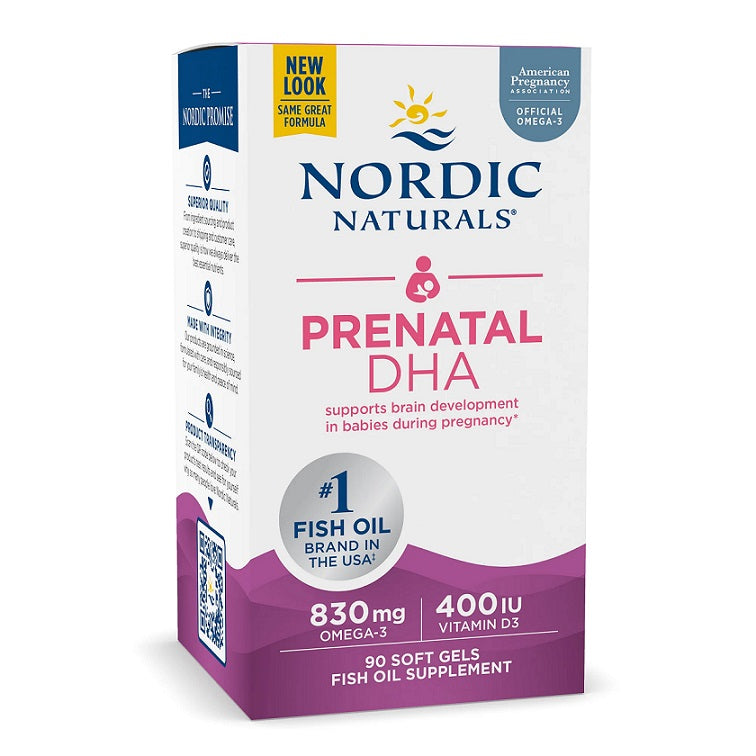 Nordic Naturals Prenatal DHA, 830mg Omega-3 + 400 IU D3 Unflavored - 90 soft gels