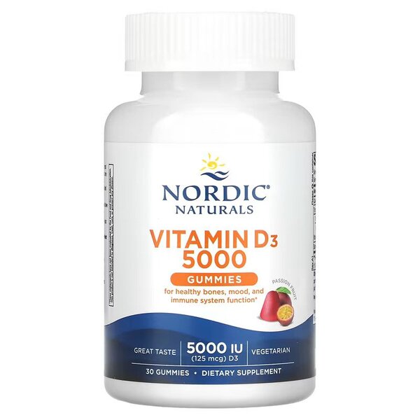 Nordic Naturals Vitamin D3 Gummies, 5000 IU Passion Fruit - 30 gummies